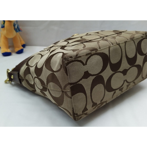 Coach Chelsea Signature Brown Canvas Leather Trim Zipper Hobo Shoulder Bag - Picture 15 of 16